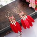 Bohemian Ethnic Feather Dangle Earrings For Women Trendy Long Tassel Colorful Beads Drop Earrings Girl Female Boho Jewelry.