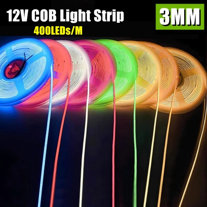 12V 3mm Width Ultra Thin COB LED Light Strip Colorful Dimmable High ...