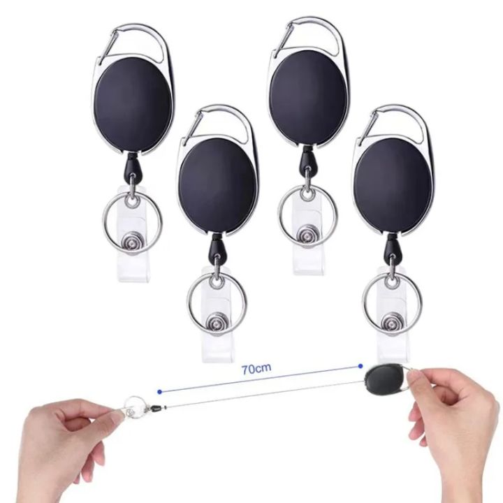 1PCS Key Chain Black Retractable ID Credit Card Holder Clip Bag Student Retractable Badge Reel with Card Holder Case Cover