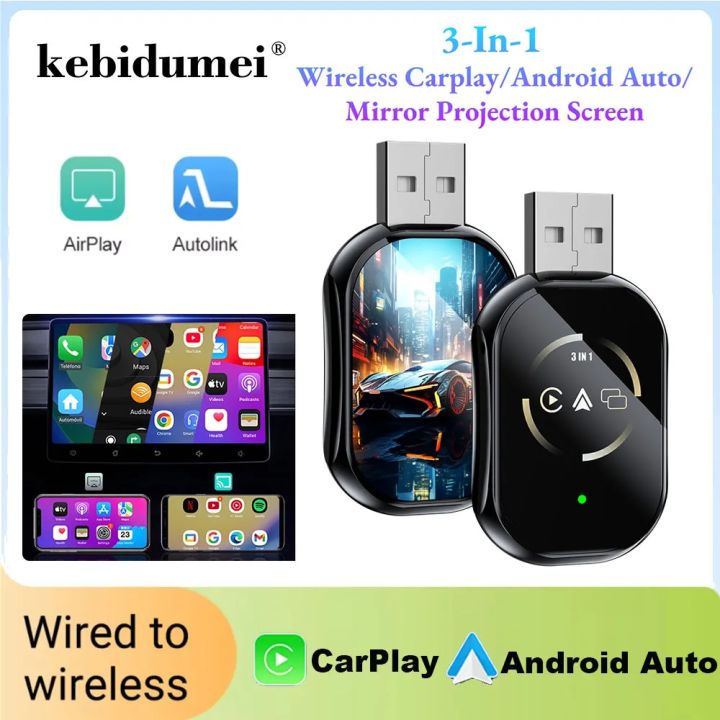 3 In 1 Mirror Link Wired to Wireless Carplay Adapter for Airplay Android Auto MirrorLink Bluetooth+ Wifi USB Dongle Car Ai Box