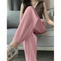 Ice Silk Casual Wide Leg Harem Pants Trousers Solid Elastic Waist Women Clothing Sweet Streetweat Summer Ankle-Length Pants New. 