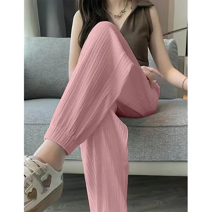 Ice%20Silk%20Casual%20Wide%20Leg%20Harem%20Pants%20Trousers%20Solid%20Elastic%20Waist%20Women%20Clothing%20Sweet%20Streetweat%20Summer%20Ankle-Length%20Pants%20New%20-%20Image%205
