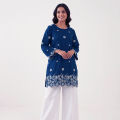 2 Pcs Teal Embroidered Lawn Suit For Women Soft Fabric Blue Casual Wear Summer High Quality Modern Look. 