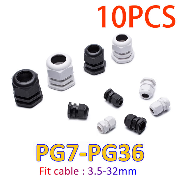 10Pcs Waterproof Cable Gland Cable Entry IP68 PG7 for 3-6.5mm PG9 PG11 PG13.5 PG16 PG19/21 White Black Nylon Plastic Connector