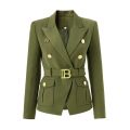 Factory Customize Luxury Quality Classic Style Office White Black Women Pocket Blazers with Blet.
