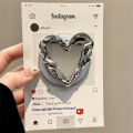 Pleated Silver Heart Mirror Magnetic Holder Grip Tok Griptok Phone Stand Holder Support for IPhone 17 for Pad Magsafe Smart Tok. 