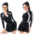 Women’s Long Sleeve Swimsuit with Skirt and Attached Shorts. 