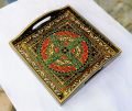Swati art hand painted wooden serving tray.. 