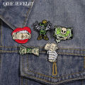 Skeleton Hand In Fist Holding Dollar Bills Enamel Pins Custom Punk Gothic Skull With Dollar Brooch Lapel Badge Halloween Jewelry. 