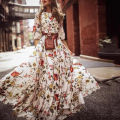 Nauwsluitende Bedrukte Jurk Elegante Maxi Jurk Voor Vrouwen A-Lijn Silhouet Hoge Taille Ontwerp Halve Mouw Detail Voor De.