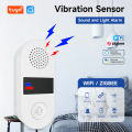 Tuya WIFI Sound Light Vibration Alarm 130DB Smart Sensor Tuya Smart Life App Notification Real-Time Motion Shock Alarm Record. 