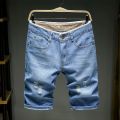 Men Denim Shorts Summer New Style Thin Section Elastic Force Slim Fit Short Jeans Male Brand Clothing Light Blue Retro Blue. 