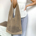 Fashion Crochet Bags For Women Summer Beach Tote Bag Raffia Aesthetic Knitted Handbag Bohemian Hollow Shoulder Bag Shopping Bag.