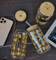 1PC Plain Glass Can With Bamboo Lid & Sip 61-2. 