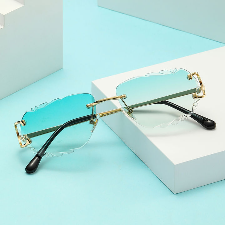 Retro Sunglasses For Men And Women High-End Frameless Fashion UV400 Irregular Cut Lenses Women Sun Glasses