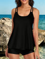 MOXDOWomen's Flowy Tankini Set, Two-Piece Beach Vacation Swimsuit with Double-Strap Detail. 