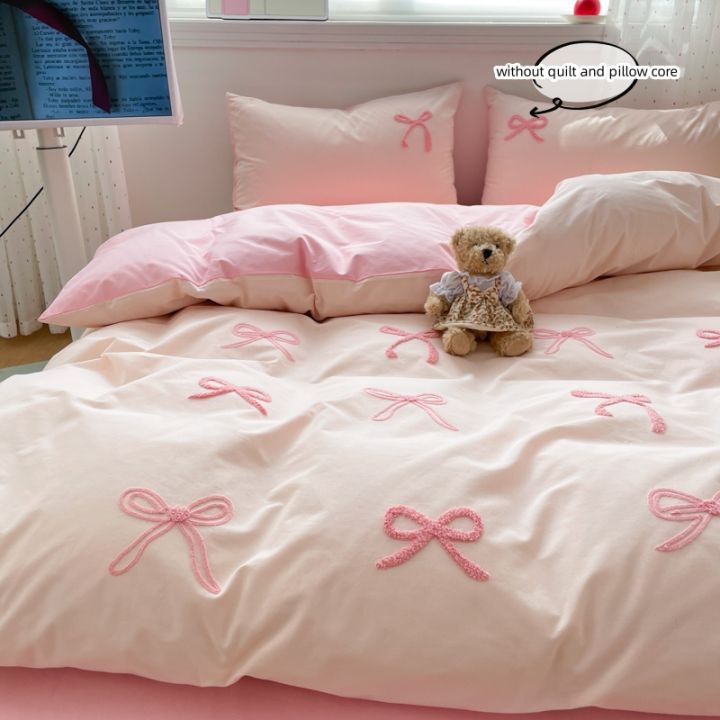 3%20Piece%20Sheet%20Set%20%20pink%20bowknot%20embroidery%20Quilt%20Set%20%EF%BC%8C%20comfortable%20embroidery%20%20Bedding%20Set%20Bedspread%20for%20All%20Season%20-%20Image%204