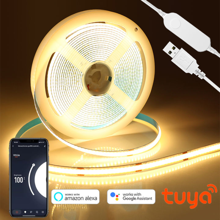 USB Tuya LED Lights Smart Life WiFi Control Flexible Self-Adhesive COB LED Strip Lamp 5V Lighting Work With Alexa  Home lightify