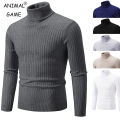 New Men's High Neck Sweater Solid Color Pullover Knitted Warm Casual Turtleneck Sweatwear Woolen Mens Winter Outdoor Tops.