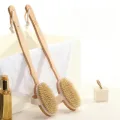 Natural Bristles Back Scrubber Shower Brush with Detachable Long Wooden Handle Dry Skin Exfoliating Body Massage Bath Brushes. 