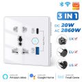 Tuya Smart Multiplug Wall Socket with USB Quick Charging. 