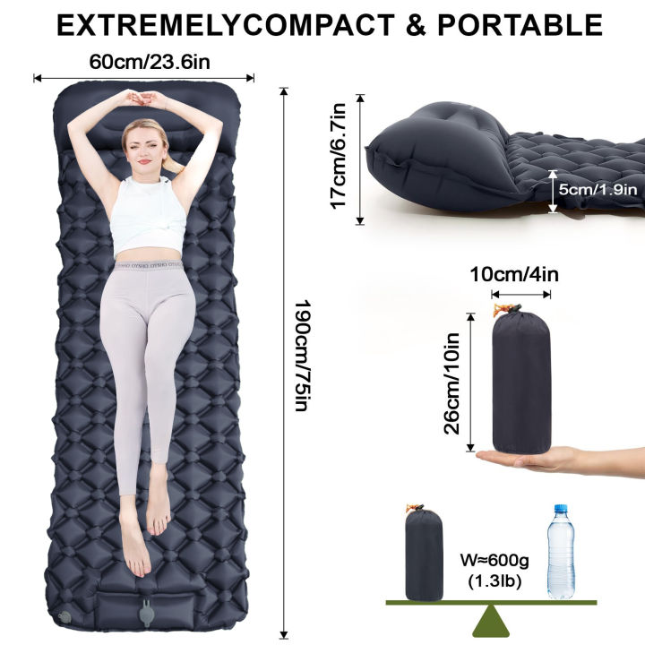 Outdoor Camping Inflatable Mattress Sleeping Pad With Pillows Ultralight Air Mat Built In Inflator Pump Hiking