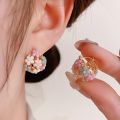 1 Pair Fashion Floral Hoop Earrings for Women Alloy with Resin Inlay Japanese Korean Style Suitable for Daily Wear and Weddings.