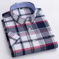 100% Cotton Breathable Men Oxford Short Sleeve 2024Summer Plaid Striped Male Clothes Business Regular Fit Oversized shirts S~7XL. 
