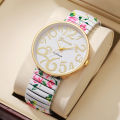 1/2/3/4PCS Fashion Flowers Printed Women Watch Luxury Elastic Strap Arabic Quartz Watches Reloj Mujer Girls Clock（Without Box）. 