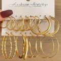 Trendy Classic Mobius Ring Gold Color Hoop Earrings Retro Geometric Cross Twisted Circular Earring Set Women's Retro Jewelry.
