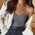 202New Solid Color Women's White Top Sleeveless Thin Straps Camisole Summer Tank Top with Cups Summer Ice Silk Comfortable Sling. 