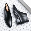 Classic Black Men's Chelsea Boots British Style Pointed Toe Leather Ankle Boots Man Slip-on Boots Zip High Top Dress Shoes Man.