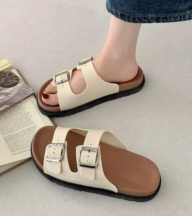 Women%E2%80%99s%20Slip-On%20Sandals%20%E2%80%93%20Double%20Buckle,%20Cushioned%20Sole,%20Casual%20Summer%20Footwear%20(Black,%20White,%20Brown)%20-%20Image%208