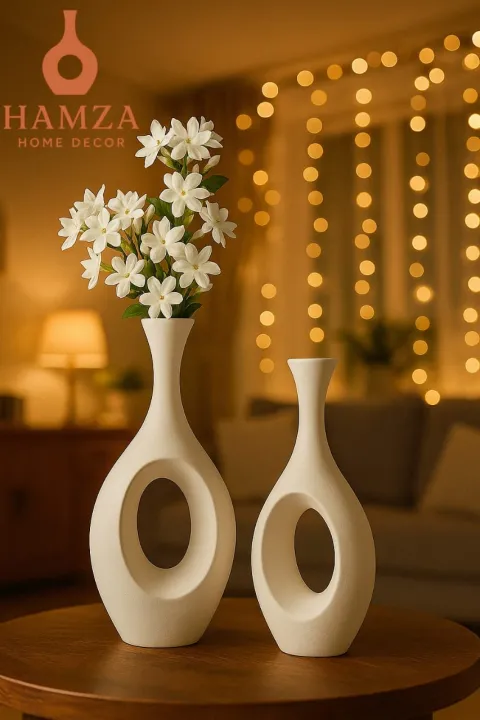 Set of 2 Matte Ceramic Vases – Modern Clay Vase for Home Décor | Daraz.pk