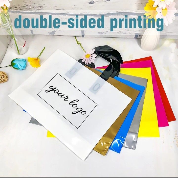 100pcs Custom Logo Colorful Shopping Bags With Handle Plastic Gift Bag Print One Color Logo On Double-sided Free Design Print