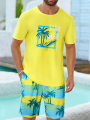 Hawaiian Beach Printed Summer Men's T-shirt Set Sportswear Men's Clothing Short Sleeve Shorts Set Men's T-shirt Set Lightweight. 