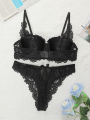 Viomisha Sexy Lingerie Set for Lady Push Up Bra with Steel Ring B Cup Black Lace Underwear Panty Female Intimate Clothes. 