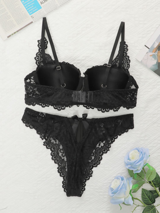 Viomisha%20Sexy%20Lingerie%20Set%20for%20Lady%20Push%20Up%20Bra%20with%20Steel%20Ring%20B%20Cup%20Black%20Lace%20Underwear%20Panty%20Female%20Intimate%20Clothes%20-%20Image%202