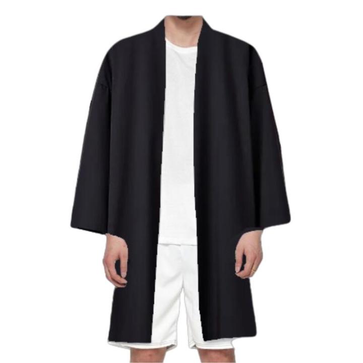 Summer%20Men%20Black%20Robe%20Samurai%20Clothing%20Solid%20Color%20Loose%20Asian%20Traditional%20Costume%20Beach%20Japanese%20Kimono%20Cloak%20Sunscreen%20Coat%20-%20Image%205