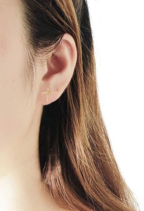 heartbeat earings for girl and women, Small, Heart Beat, EGC Stud Earrings, Hypoallergenic Love Token Gifts