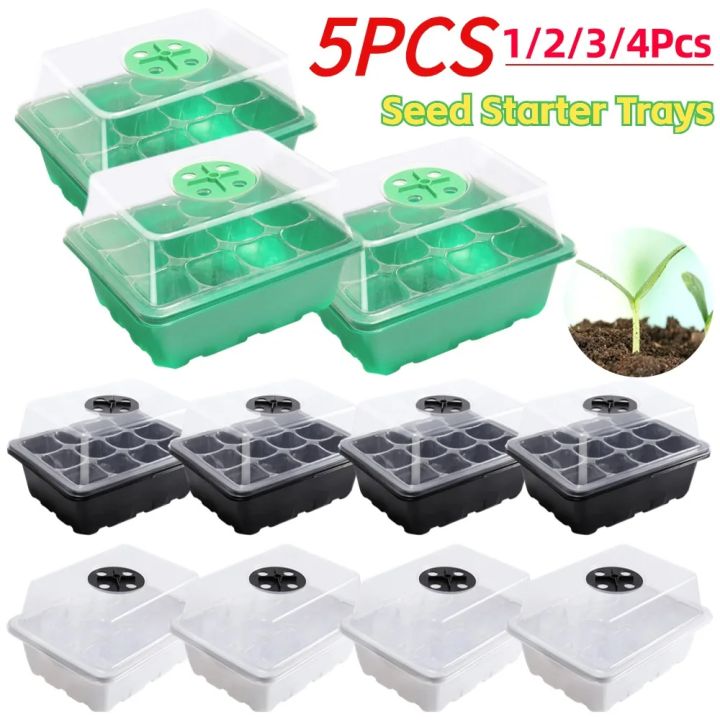 1-5PCS Planting Seed Cover Nursery Tray Box 12 Holes Plant Seedling Germination Planting Pot Mini Greenhouse Plant Starter Tray