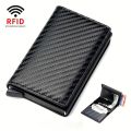 Carbon Fiber Slim Aluminum Men Wallet ID Credit Card Holder Mini RFID Wallet Automatic Pop Up Bank Card Case Black Wallet Purses. 