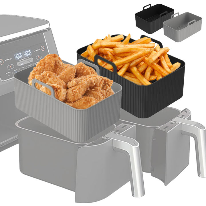 2Pcs Air Fryer Silicone Pot with Handle Air Fryer Liner Heat Resistant Silicone Basket Rectangle Baking Pan Air Fryer Accessory