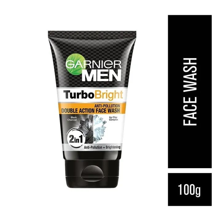 Indian Product Garnier Men Turbo Bright Anti-Pollution Double Action Face Wash Used For Men.. 100 Ml