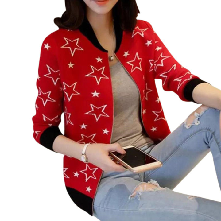 Red Cotton Long Sleeve Winter Jacket for Women Warm Casual Outerwear M L XL