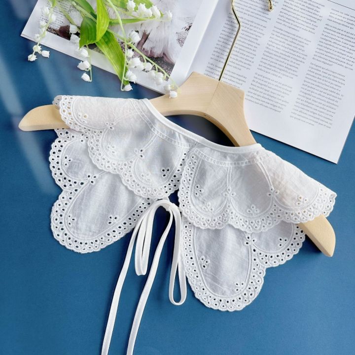 New%20White%20Women's%20Fashion%20Lace%20Collar%20New%20Organza%20Embroidery%20White%20Detachable%20Shirt%20Lace%20Up%20Shawl%20Fake%20Collar%20-%20Image%202