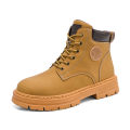 Men's high top boots four season outdoor work shoes anti slip and comfortable yellow boots fashion British casual leather boots. 
