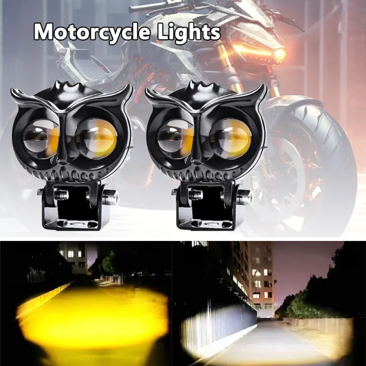 Owl Motorcycle Headlight Yellow And White Bicolor LED Spotlight Driving ...