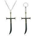 Dracule Mihawk Keychain Black Sword Key Chain Yoru for Men Anime Accessories Car Key Ring Llaveros. 