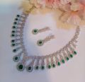 New design party wear bridal jewelry necklace set diamond cut AD stone green color beautiful design necklace set for women.